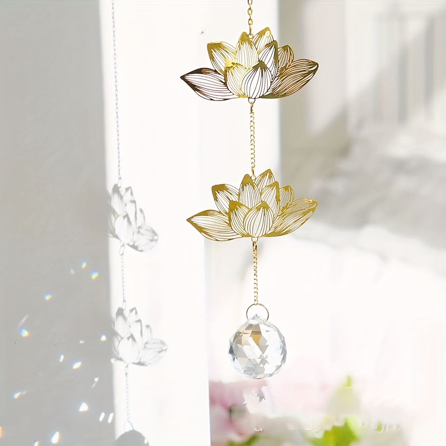 Crystal Ball Pendant with Lotus and Four-Leaf Clover